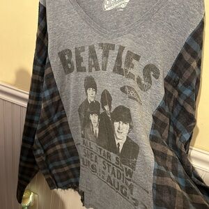 Upcycled Beatles Gray and Blue Shirt